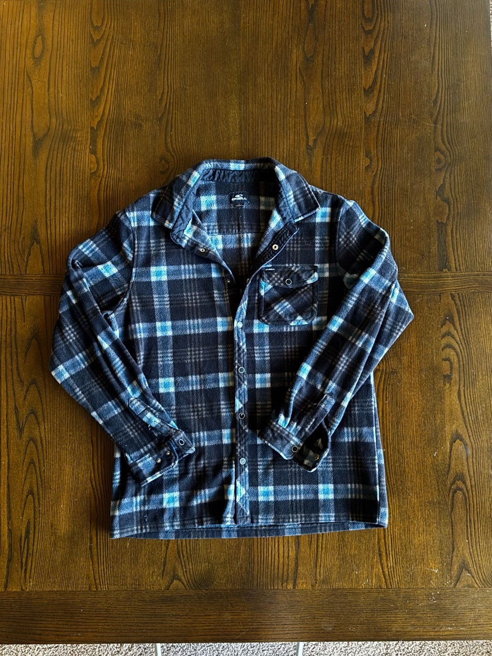 O'Neill Blue and Black Plaid Fleece Shirt Jacket